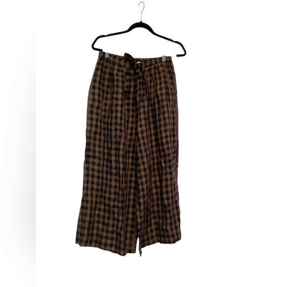 CROPPED LINEN PANTS - PLAID - Picture 2 of 6